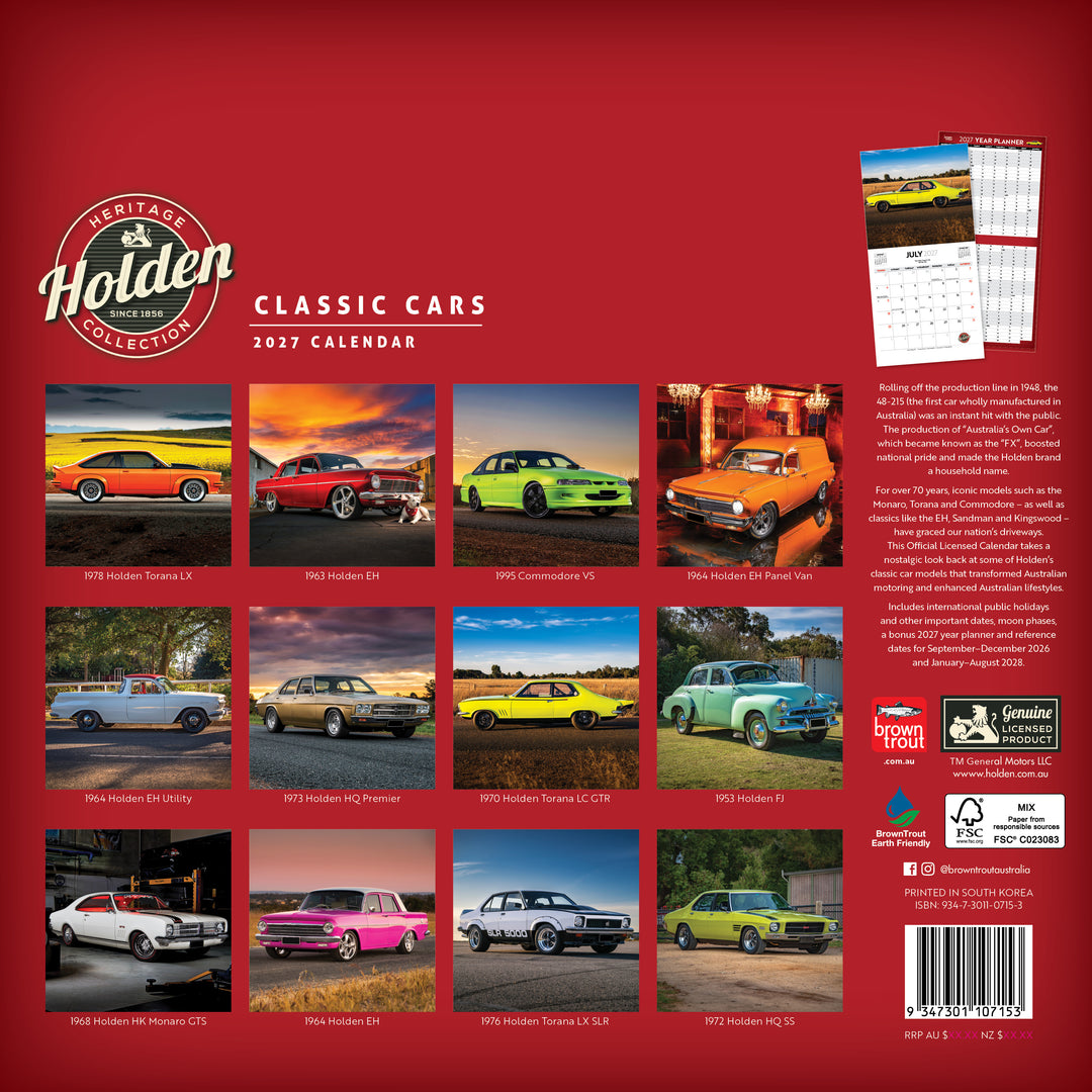 Classic Holden Cars 2027 Square Wall Calendar