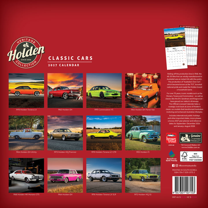 Classic Holden Cars 2027 Square Wall Calendar
