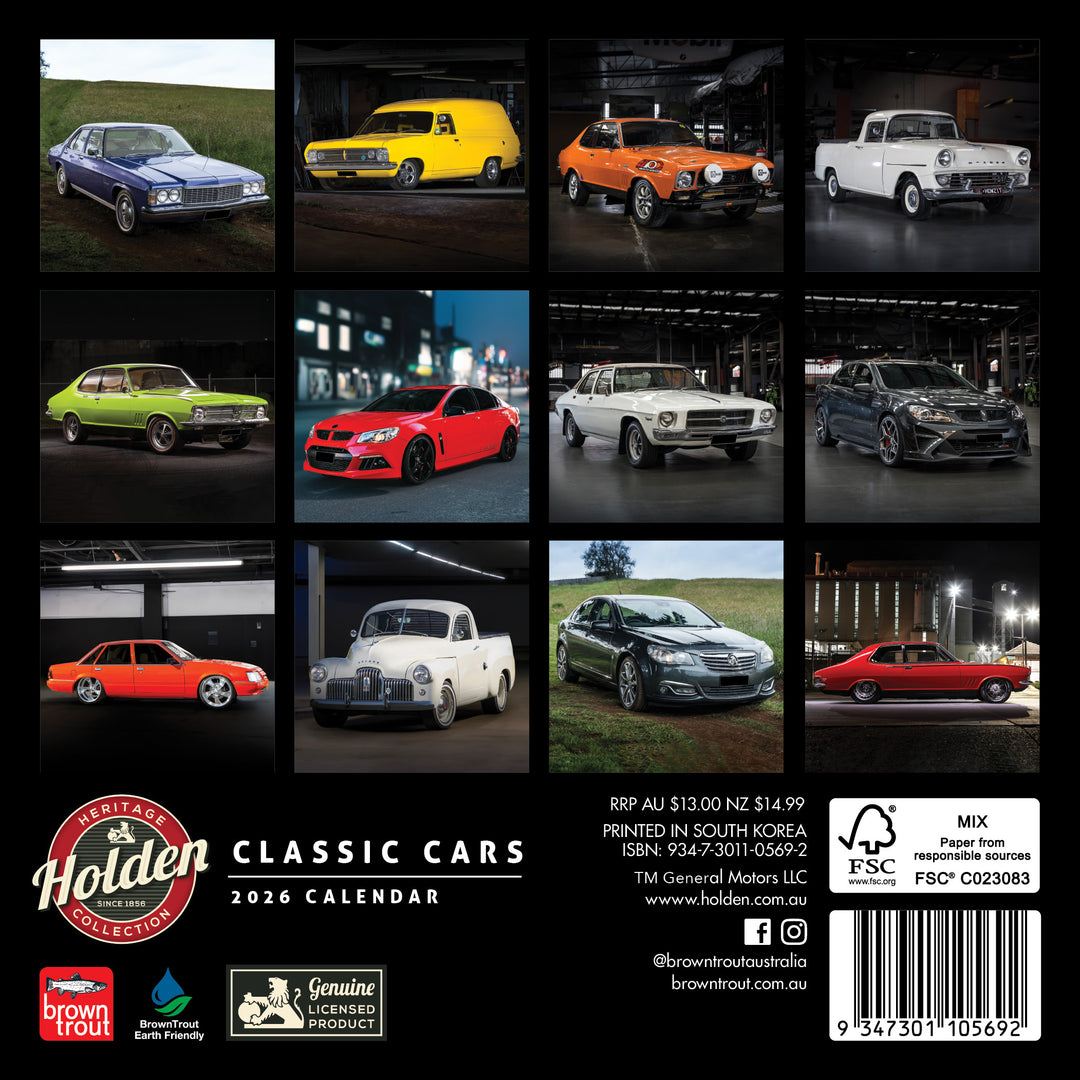 HOLDEN Wall Calendar Classic Holden Cars 2026 Mini