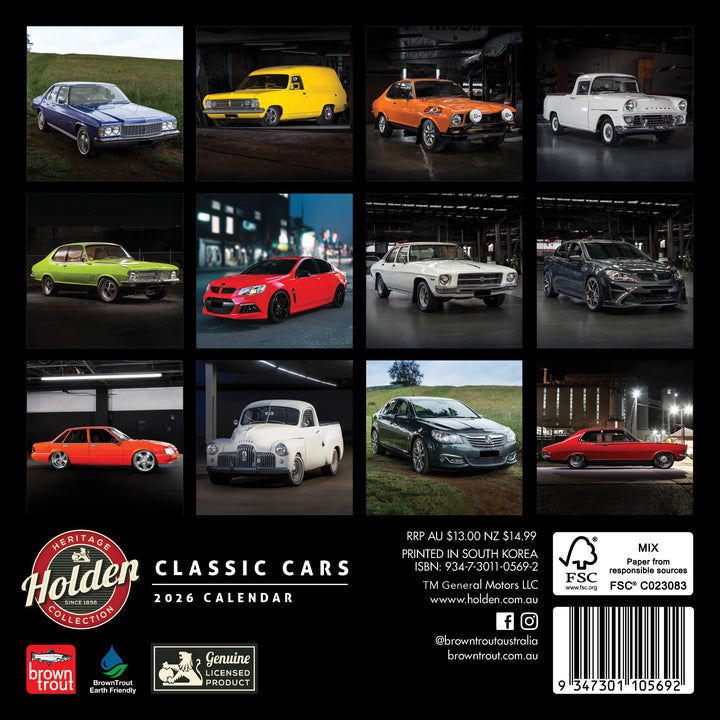 HOLDEN Wall Calendar Classic Holden Cars 2026 Mini
