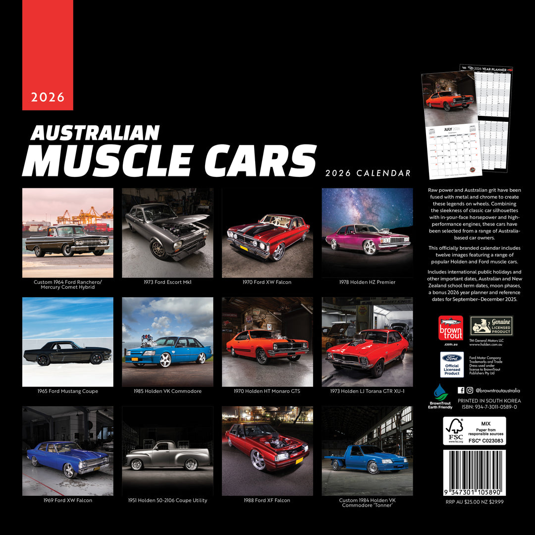 MUSCLE CARS Australian Wall Calendar 2026 Square
