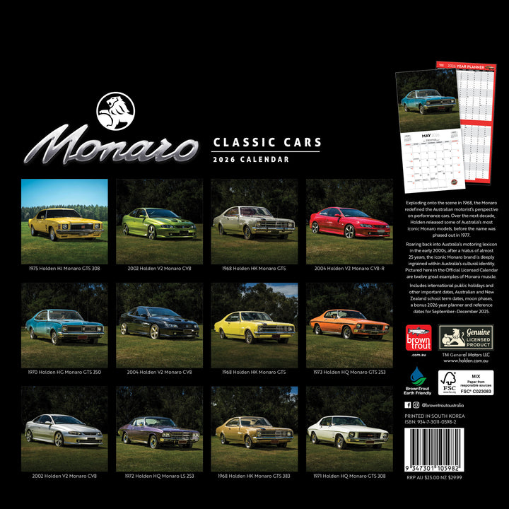 HOLDEN Wall Calendar Classic Monaros 2026 Square