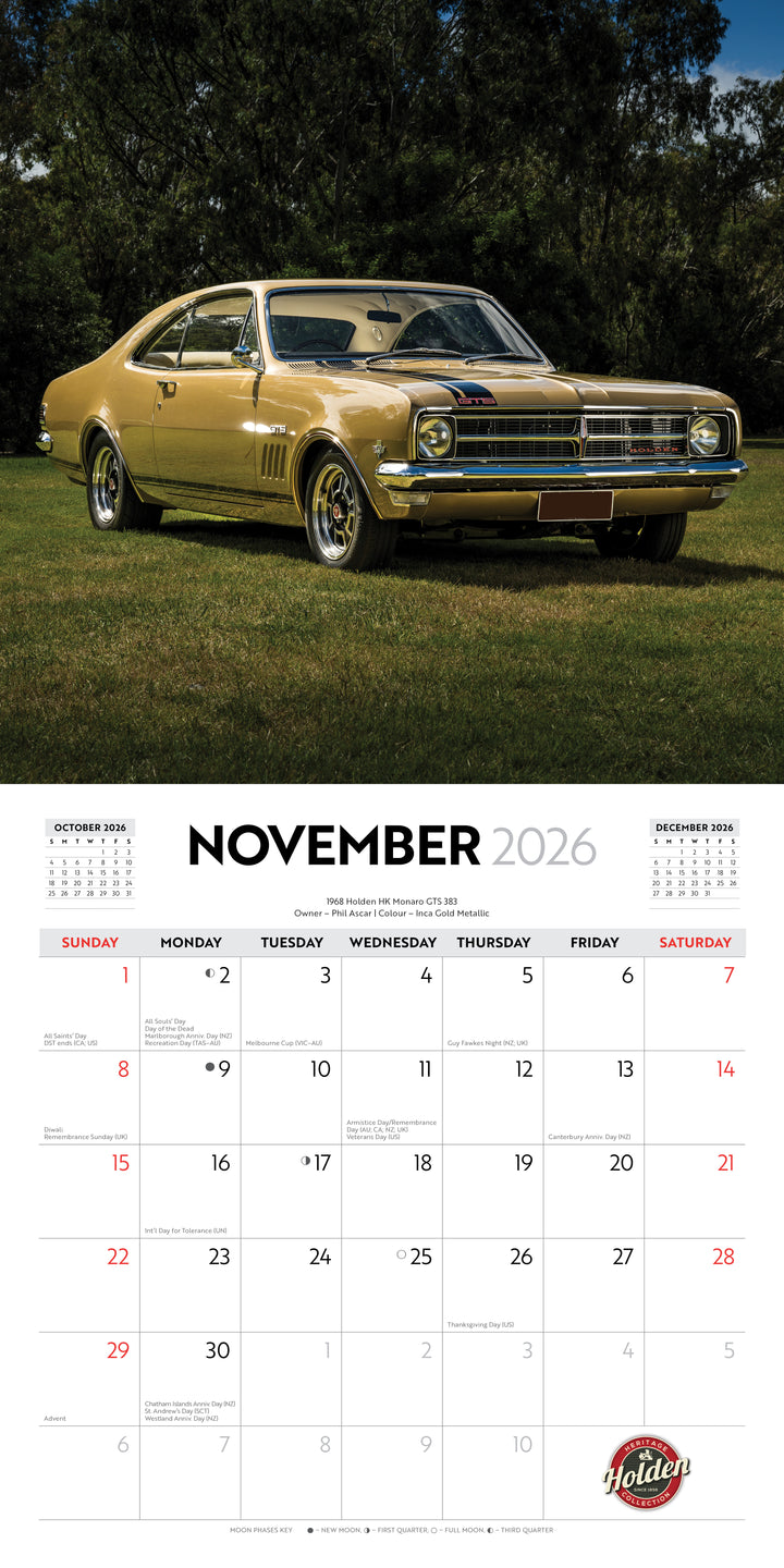 HOLDEN Wall Calendar Classic Monaros 2026 Square