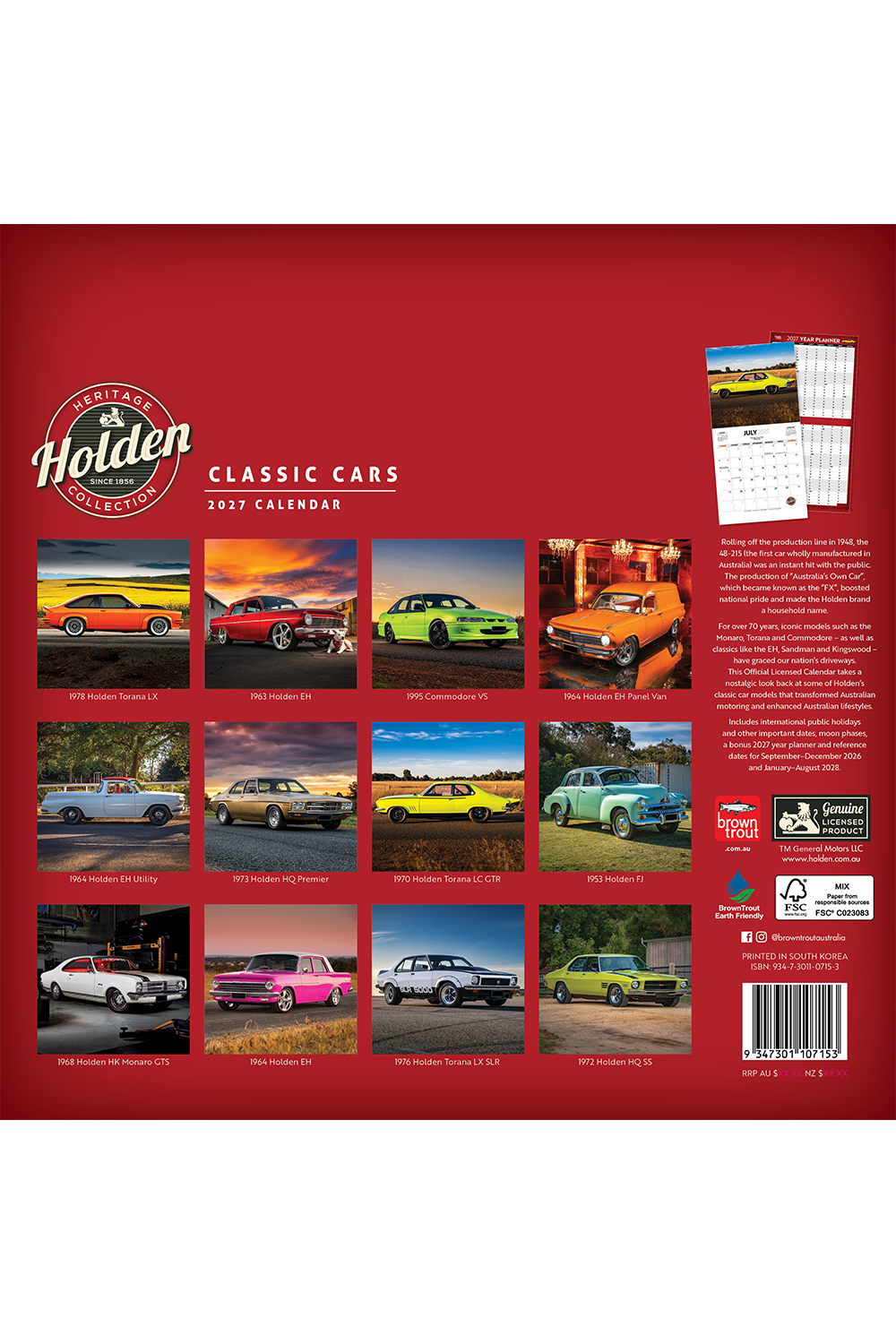 Classic Holden Cars 2027 Square Wall Calendar